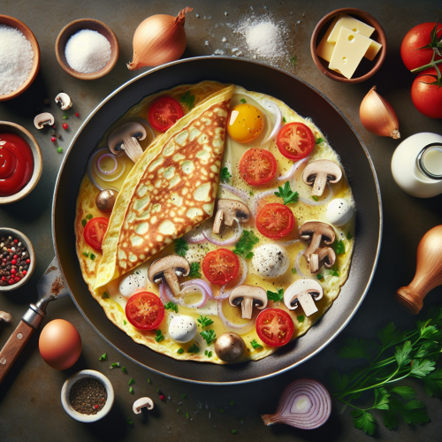 Omlet z tortillą, serem i pieczarkami