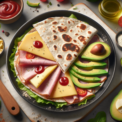 Quesadilla śniadaniowa z szynką, serem i awokado