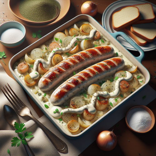 Pieczona biała kiełbasa w sosie chrzanowym
