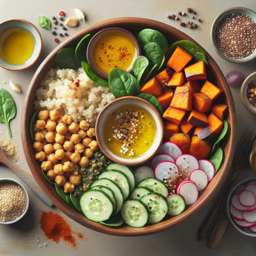 Wegetariańska Buddha Bowl z batatem i ciecierzycą