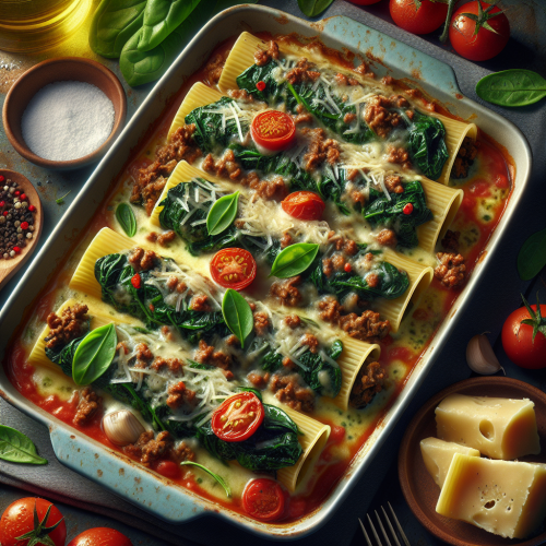 Zapiekane Cannelloni z mięsem mielonym i szpinakiem
