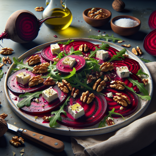 Carpaccio z pieczonych buraków z serem kozim i orzechami włoskimi