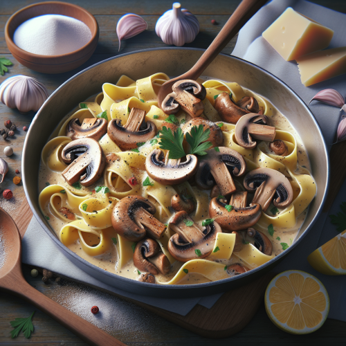 Makaron pappardelle w kremowym sosie pieczarkowym