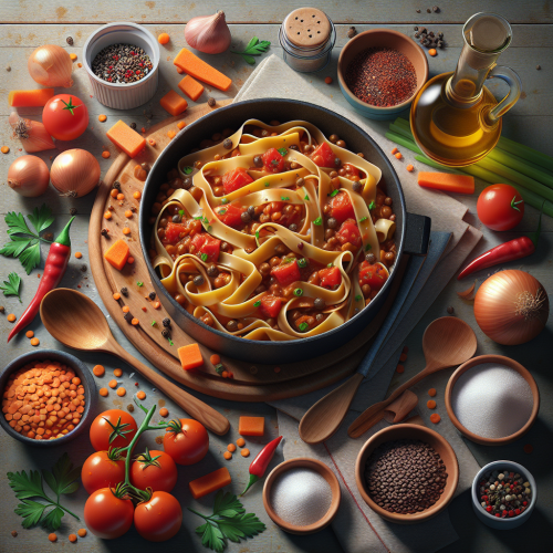 Tagliatelle z sosem z czerwonej soczewicy
