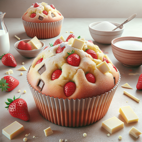 Puszyste muffiny z truskawkami i białą czekoladą