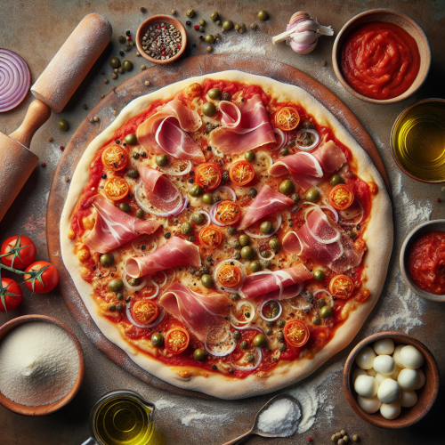 Pizza włoska z szynką parmeńską i kaparami