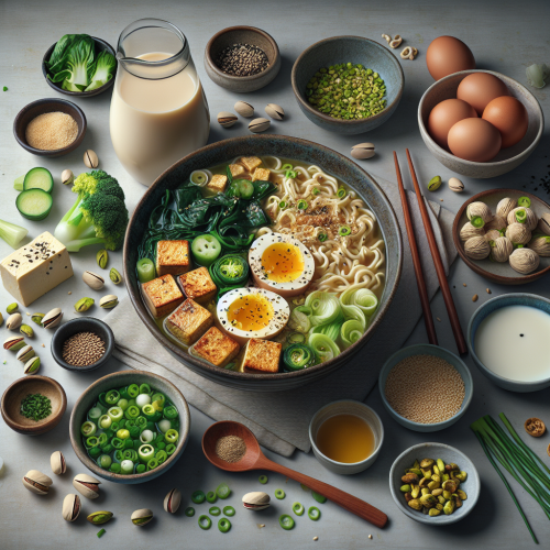 Pistacjowy ramen z tofu i jajkiem