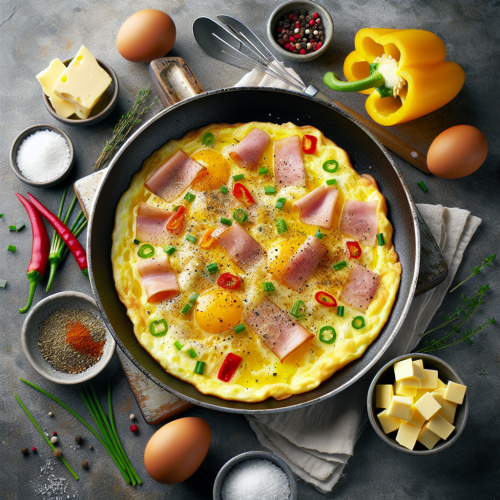 Puszysty omlet z szynką, papryką i serem