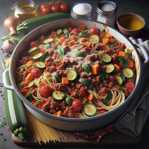 Spaghetti z sosem mięsno-warzywnym
