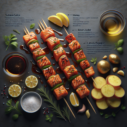 Szaszłyki z łososia w sosie teriyaki z ziemniakami