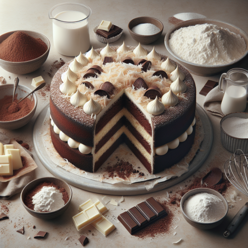 Tort Raffaello z ciemnym ciastem i masą kokosową