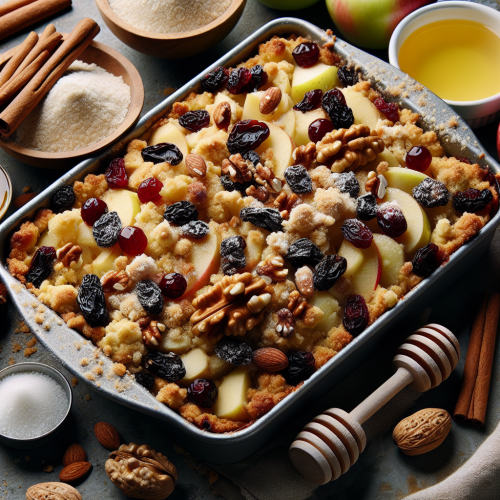Crumble jabłkowe z rodzynkami i żurawiną pod migdałową kruszonką