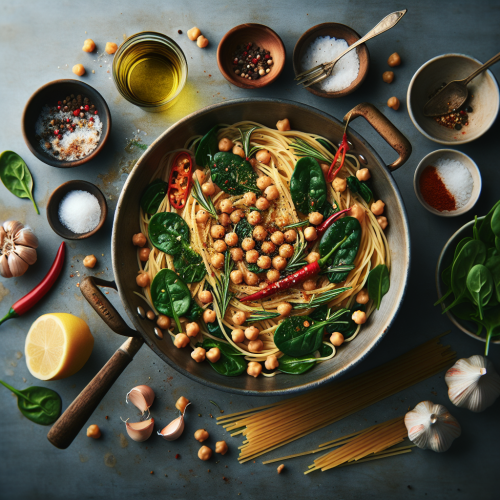 Aromatyczne spaghetti z ciecierzycą i szpinakiem