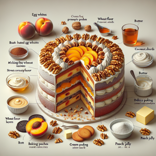 Tort orzechowy z brzoskwiniami i galaretką